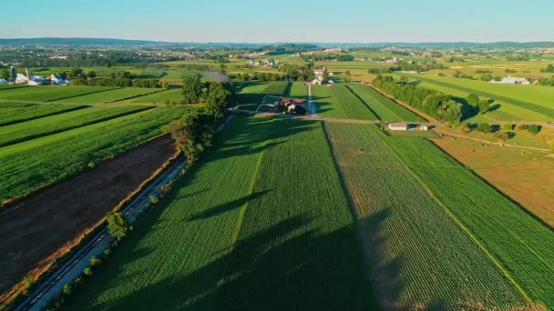 Non Steam Kolejowego Przechodzącego Przez Ziemie Farm Amiszów Wsi Słoneczny — Wideo stockowe