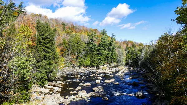 岩や石の晴れた秋の日に白い水の原因を介して実行しているクリーク — ストック写真