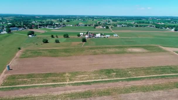 Amish Platteland Landerijen Zoals Gezien Door Drone — Stockvideo