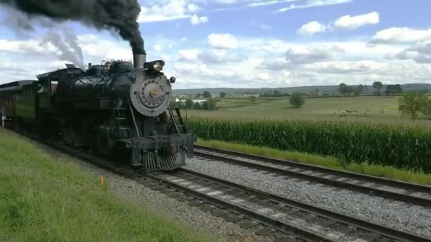 Strasburg Pennsylvania August 2018 Dampfzug Zieht Aus Picknickplatz Entlang Amish — Stockvideo