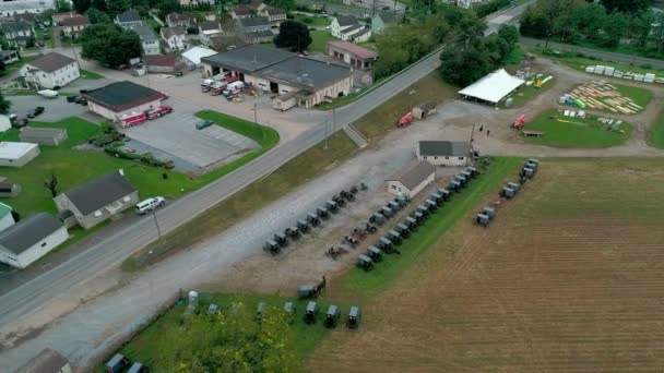 Amish Agricultores Colheita Outono Cultivos Como Visto Por Drone — Vídeo de Stock