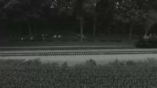 Stragsburg Pennsylvania September 2018 Eine Dampflokomotive Die Schwarz Weiß Durch — Stockvideo