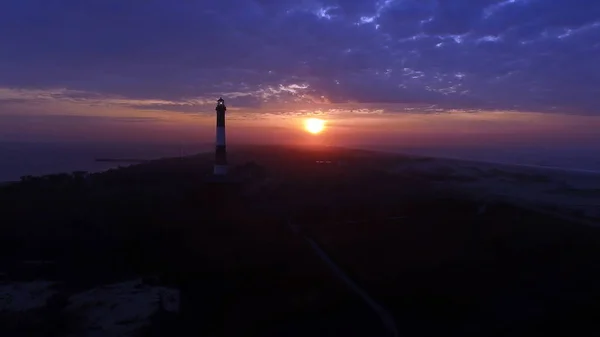 Luftaufnahme Des Sonnenaufgangs Leuchtturm Auf Langer Insel Einem Frühlingsmorgen Mit — Stockfoto