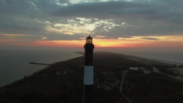 Vista Aérea Faro Cerca Amanecer Del Domingo Pascua Visto Por — Vídeo de stock