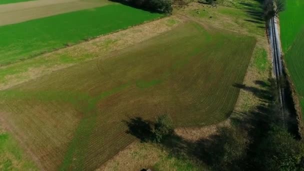 Duman Amish Kırsal Bir Dron Tarafından Görüldüğü Gibi Şişirme Bir — Stok video