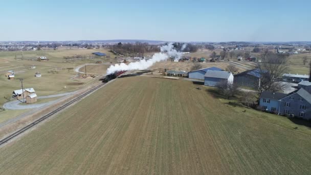 Strasburg Pennsylvania Febrero 2019 Vista Aérea Campiña Amish Con Tren — Vídeos de Stock