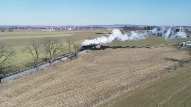 Strasburg Pennsylvania Februar 2019 Luftaufnahme Einer Amish Landschaft Mit Dampfzug — Stockvideo
