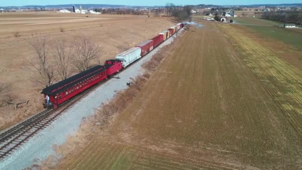 Strasburg Pennsylvania Februar 2019 Luftaufnahme Eines Dampflokomotiven Güter Und Personenzuges — Stockvideo