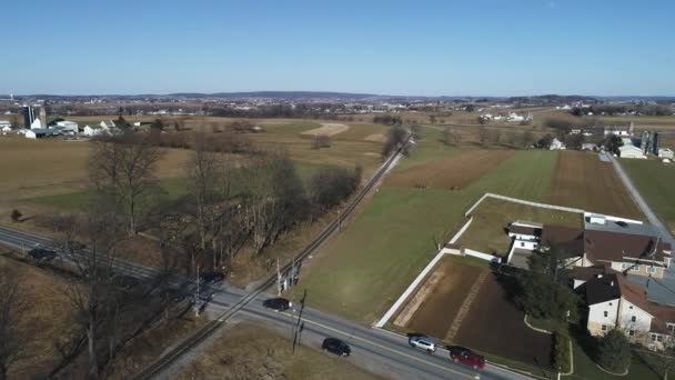 Letecký Pohled Parní Nákladní Osobní Vlak Seznamem Viděném Sondu Slunný — Stock video