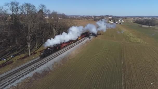Strasburg Pennsylvania Únor 2019 Letecký Pohled Parní Nákladní Osobní Vlak — Stock video