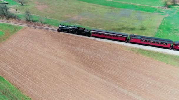 Strasburg Pensylvánie Duben 2018 Letecký Pohled Parní Vlak Amish Farmlands — Stock video