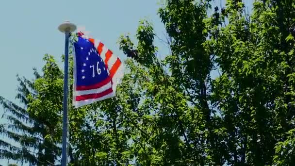 Bennington America Flag Weht Einem Sonnigen Tag Wind — Stockvideo