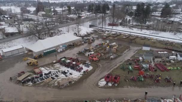 Aerial View Getting Ready Amish Winter Mud Sale — Stock Video