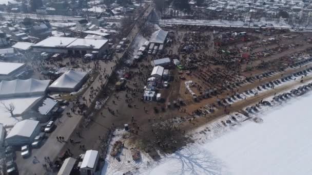 Vista Aérea Uma Venda Lama Inverno Amish Lama — Vídeo de Stock