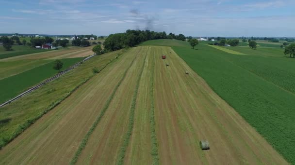 Luchtfoto Van Een Amish Boer Het Oogsten Van Zijn Gewas — Stockvideo