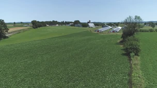 Letecký Pohled Farmlands Venkov Železniční Tratí Krásného Slunného Letního Dne — Stock video