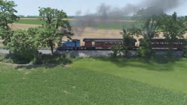 Strasburg, Pennsylvania, Haziran 2019 - Amish Kırsalı boyunca Bir Drone Tarafından Görülen Binek Otomobillerle Şişiren Tank Motoru Thomas'ın Havadan Görünümü