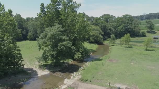 Vista Aérea Uma Ponte Coberta Campo Amish Dia Ensolarado Verão — Vídeo de Stock