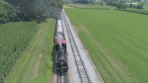 Vue Aérienne Une Moteur Vapeur 1910 Avec Train Passagers Enflant — Video