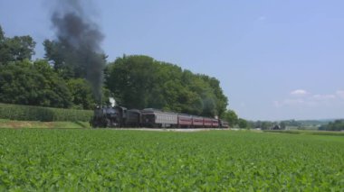 Ronks, Pennsylvania, Temmuz 2019 - Amish Kırsalı Boyunca Seyahat Eden Yolcu Treni İle 1924 Buharlı Motor