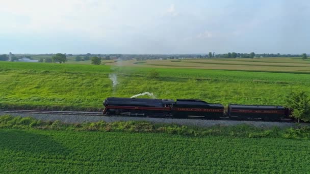 Στρασβούργο Πενσυλβάνια Αύγουστος 2019 Aerial View Steam Train 611 Puff — Αρχείο Βίντεο