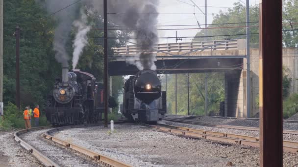 Страсбург Пенсильвания Август 2019 Вид Воздуха Паровоз 611 Puffing Smoke — стоковое видео