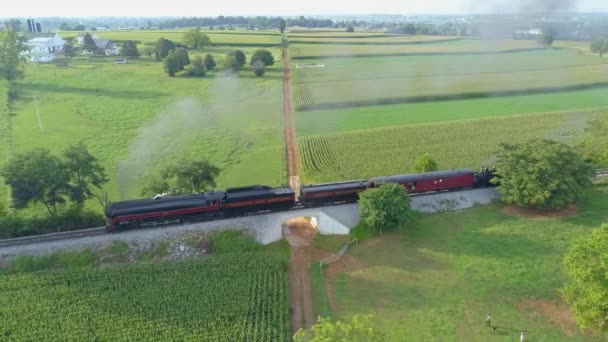 Strasburg Pennsylvania August 2019 Aerial View Steam Train 611 Puffing — Stock Video