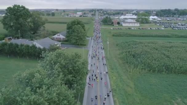 Vista Aérea Início Uma Maratona Festival Uma Tarde Verão País — Vídeo de Stock