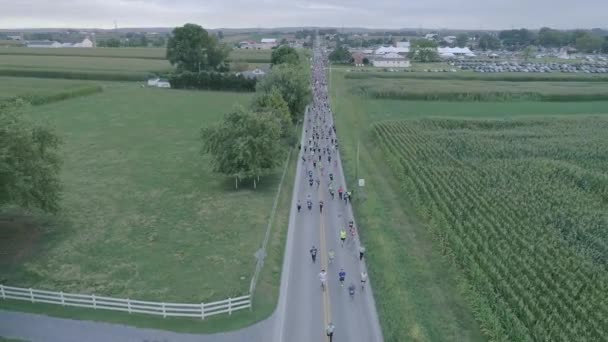 Aerial View Start Marathon Festival Summer Afternoon Amish Country — Stock Video