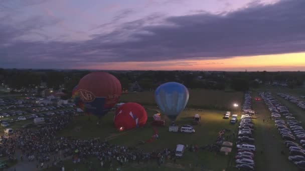 Aerial View Hot Air Balloon Festival Night Firing Propane Creating — Stock Video