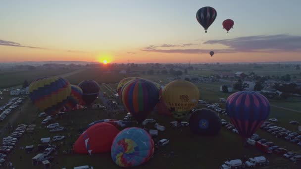 Bird Hand Pennsylvania September 2019 Flygfoto Över Varmluftsballonger Som Fylls — Stockvideo