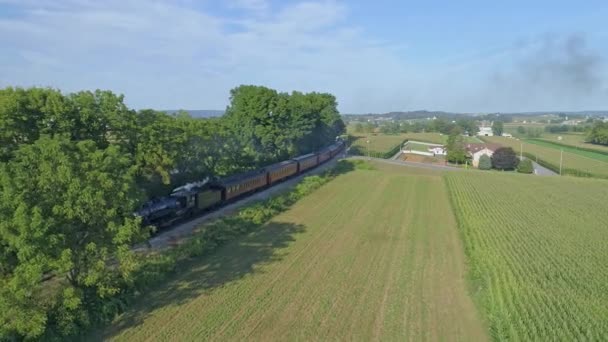 Strasburg Pennsylvania August 2019 Air View Approaching Steam Passenger Train — стокове відео