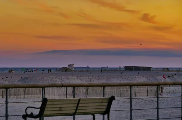 Red Sunset, over Ocean Beach Board Walk — Stock Photo, Image