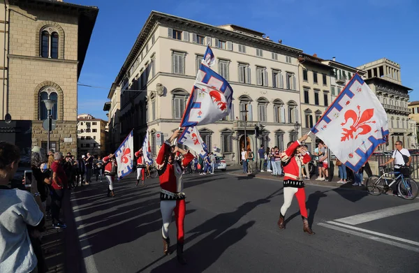 Florence Italië September 2017 Italianen Wandeling Een Historische Optocht Gekleed — Stockfoto