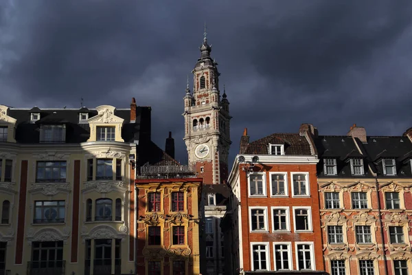 Torre Del Reloj Del Edificio Bolsa Lille Francia Contra Las — Foto de Stock