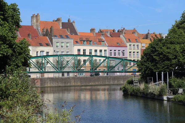 Pont Fer Passerelle Douane Travers Canal Des Maisons Historiques Long — Photo