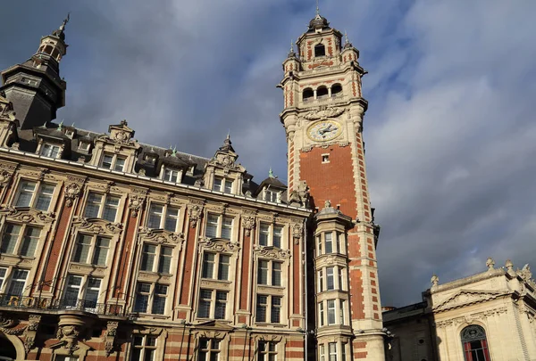 Torre Del Reloj Del Edificio Bolsa Lille Francia Contra Las — Foto de Stock