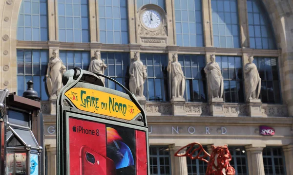 Paris France May 2018 Metro Sign Facade Gare Nord Railway — Stock Photo, Image