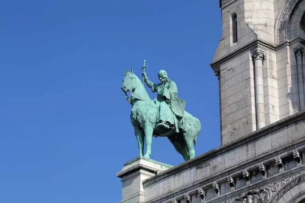 Skulptur Riddare Häst Kyrkan Sacre Coeur Montmartre Paris Frankrike — Stockfoto