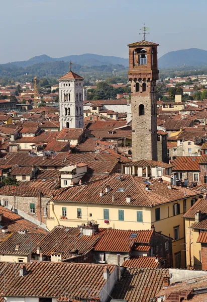 Lucca Talya Cityscape Binalar Torre Delle Cevheri Kulesi Çatılar San — Stok fotoğraf
