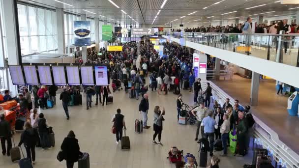2017에 네덜란드 암스테르담의 스키폴 공항에서 관광객 — 비디오