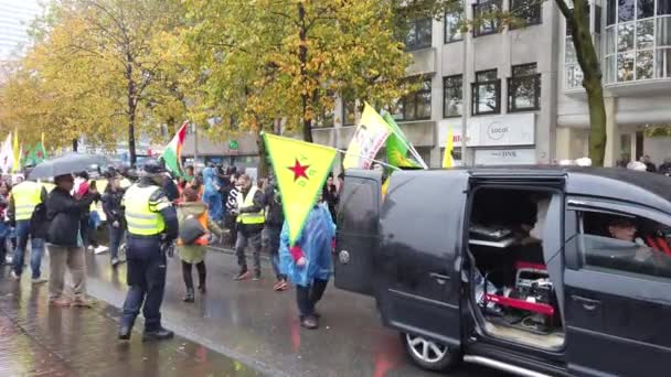 Kurdos Protestan Contra Invasión Turca Del Noroeste Siria Haya Países — Vídeos de Stock