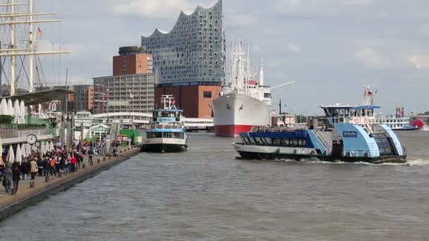 Ferry Boat Passengers Sails Elba River Hamburg Germany October 2019 — Stock videók