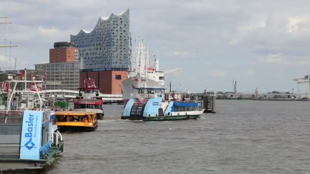 2019年10月2日 载有乘客的渡船在德国汉堡易北河上航行 — 图库视频影像