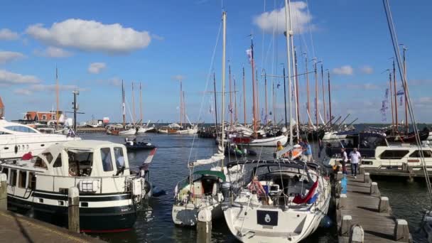 2019年9月12日オランダ ヴォレンダムの漁港での歴史的なヨット — ストック動画
