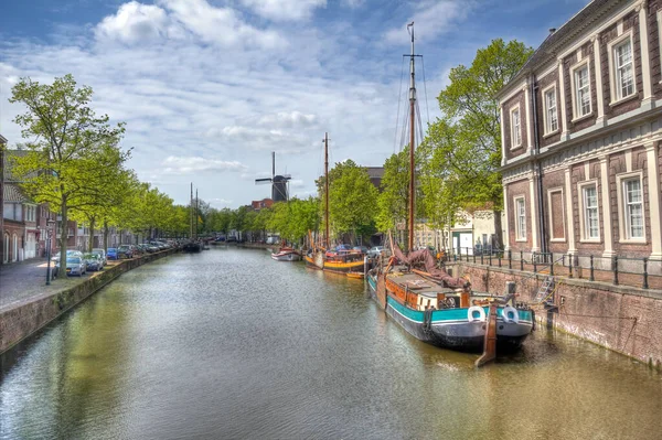 Hollanda Schiedam Kanal Tarihi Tekneler — Stok fotoğraf
