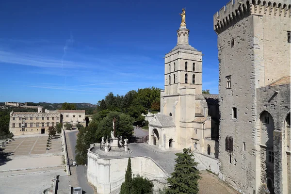 Notre Dame Church Towers Walls Palace Papes Avignon France — стоковое фото