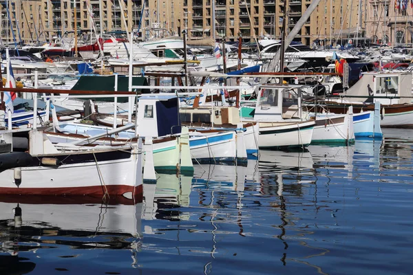 Yachts Sailboats Reflections Old Port Marseille France — Stock Photo, Image