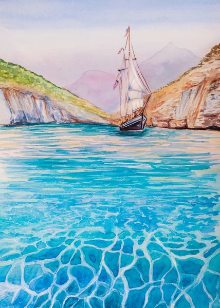 Watercolor Painting Ship Sails — Stock Photo, Image