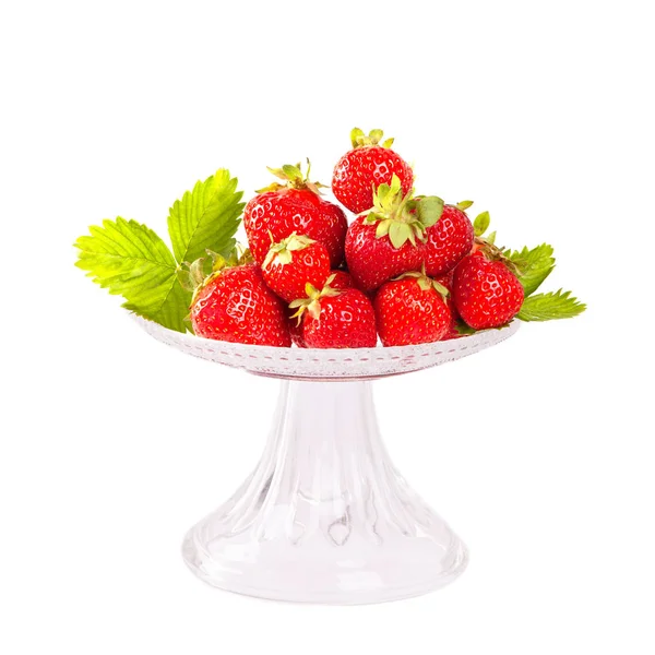 Sweet Strawberry Fruits Glass Vase Isolated White Background — Stock Photo, Image